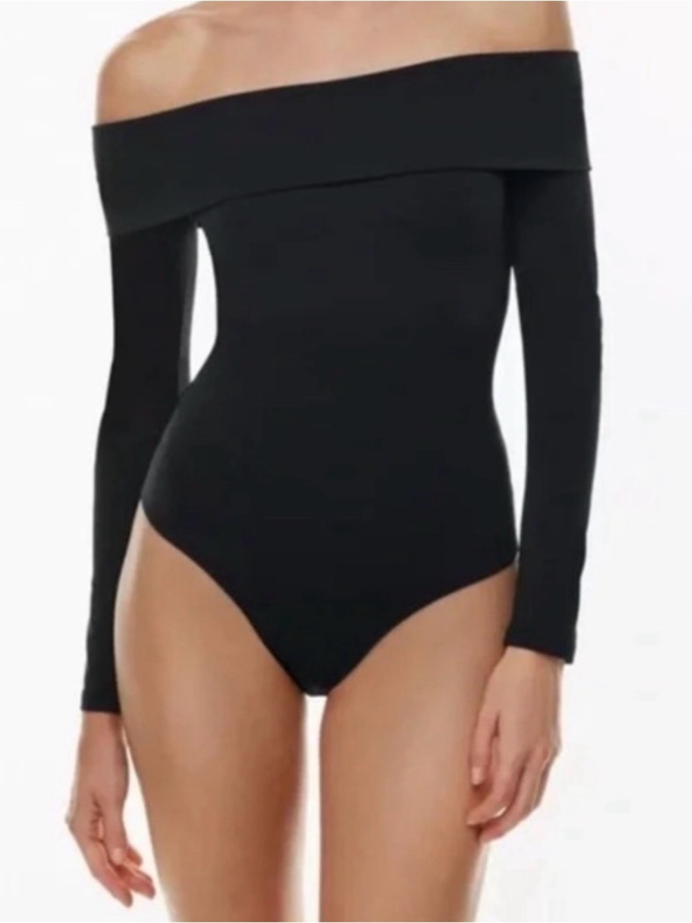 Aritzia Black Off-Shoulder Long Sleeve One-Piece Bodysuit